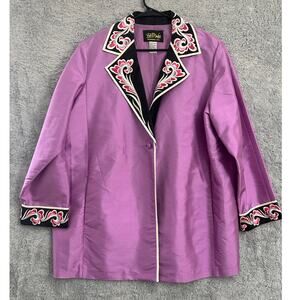 Bob Mackie 100% Silk Purple Jacket 1X Embroidered Classy Mature